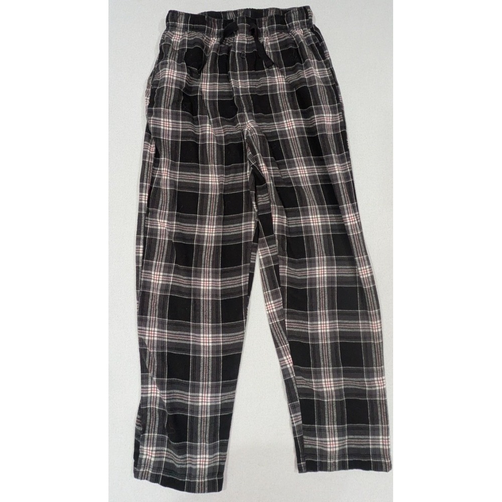 George Pajama Pants Mens Medium M Black Plaid Flannel Sleep Bottoms Excellent